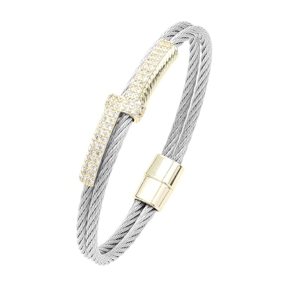 Two Tone Cable Pave Magnetic Bracelet - Picture 2 of 4